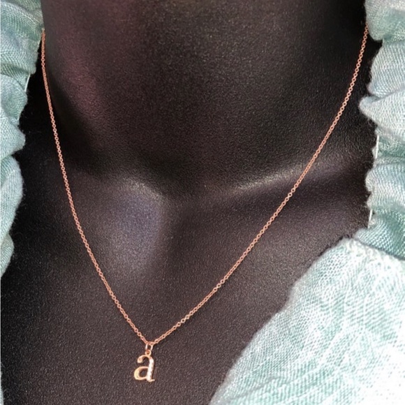 Solid Stamped 14K Rose Gold Natural Diamond Initial Letter a Pendant Necklace - Picture 7 of 12